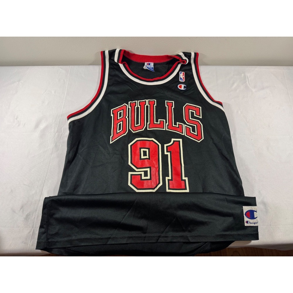 Vintage 90s Champion Dennis Rodman Chicago Bulls Jersey 91 Black NBA Mens 48 XL